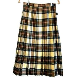 VTG wool Scottish maxi skirt tartan Pleated Plaid 60s western Academia kilt S